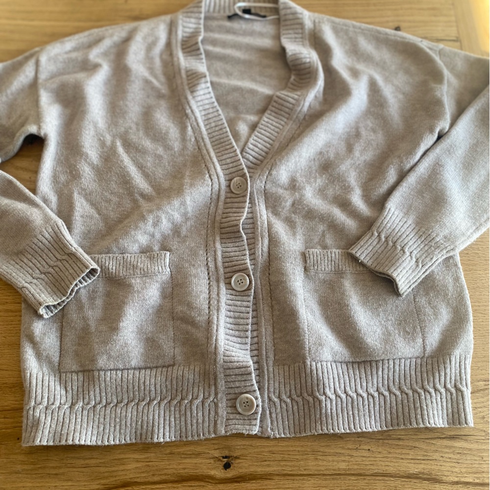 Cyrus‎ Button Down Long Sleeve Women's Beige Tan Cardigan Sweater Large Preloved
